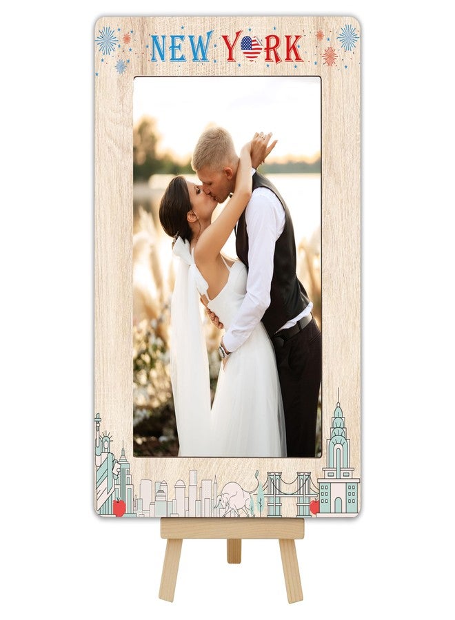 DETIHO New York Travel Picture Frame, 4x6 New York Themed Wooden Frame with Easel Stand for Home Decor Tabletop Display, Vacation Honeymoon Gifts for Friends Couples - D02 - Image 1